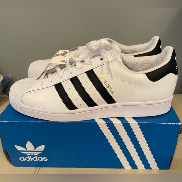 New With Tags Size 12 - Adidas Superstar White Black With Shell Toe With Box - Picture 1 of 10
